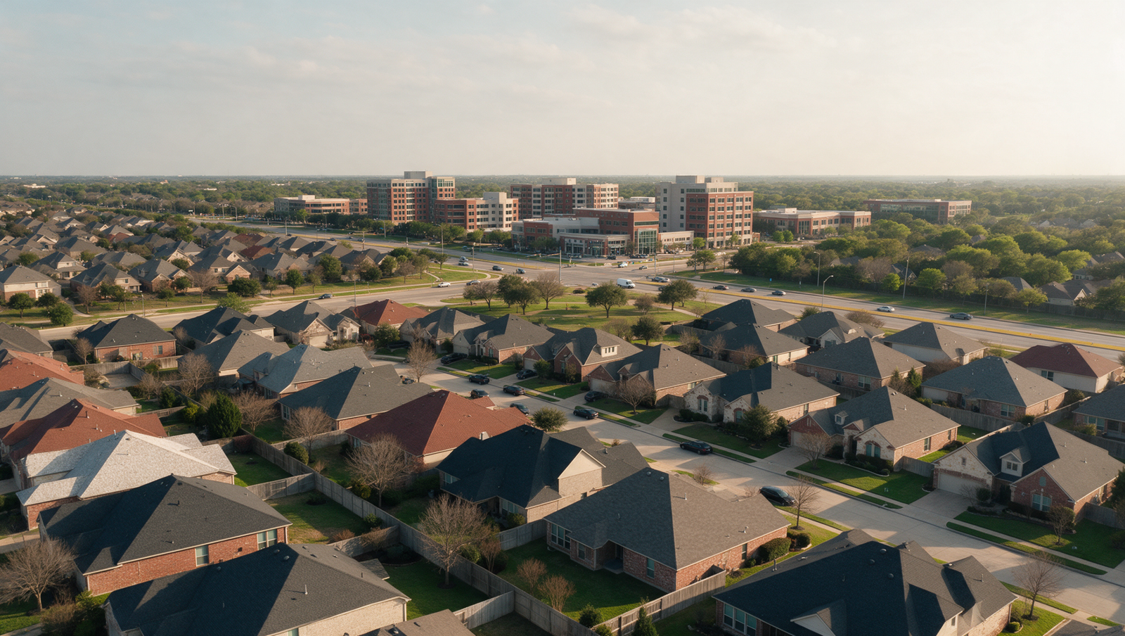 Aerial view of a Dallas-Fort Worth residential neighborhood